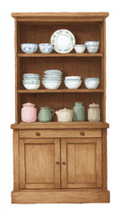 Explore the Charm of Vintage Dinnerware: A Rustic Wooden Shelf Showcasing Beautiful Ceramics and Home Decor for a Cozy Kitchen Atmosphere