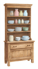 Beautifully Crafted Wooden Shelf Displaying an Array of Colorful Kitchenware and Pantry Jars &ndash; A Perfect Blend of Style and Functionality for Any Home Decor