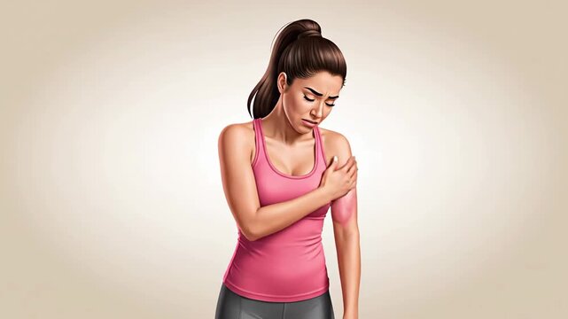Woman Experiencing Arm Pain and Discomfort Shows Distressful Expressions On Face