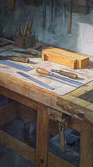 Explore the Artistic Essence of Crafting: A Glimpse into a Cozy Workshop Filled with Tools and Creative Potential