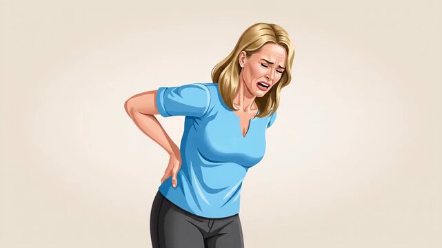 Woman Experiencing Back Pain Illustrated Through Different Emotional Expressions