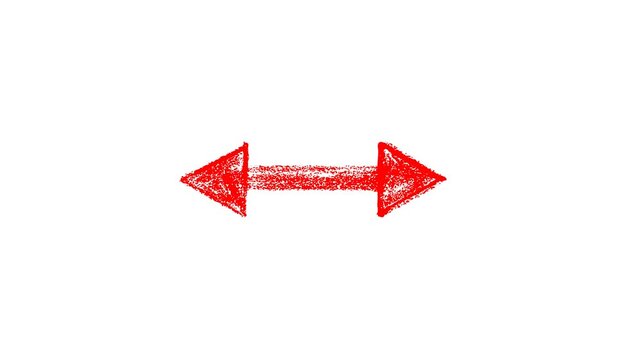 Animated red hand-drawn two-way arrow pointer, symbolizing bidirectional movement, exchange, interaction, or fluctuating data points in motion graphics.
