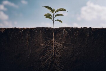 Young Plant with Visible Roots Growth Concept Illustration