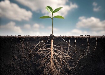 Young Plant with Visible Roots Growth Concept Illustration