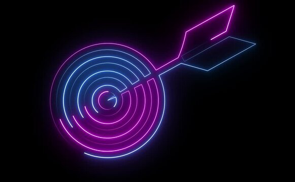 Abstract neon target icon animation on black background.