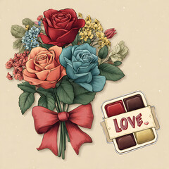 Valentine's bouquet of roses with a heart