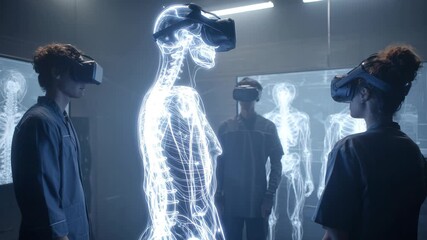 Virtual reality training session exploring human anatomy with students engaged in immersive learning - Powered by Adobe