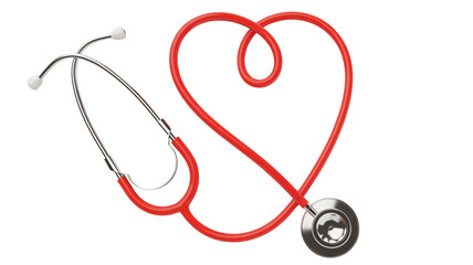 Red stethoscope coiled in heart shape, symbolizing love for healthcare and medicine