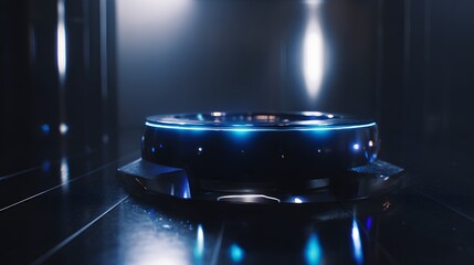 Futuristic machine glows softly in minimalist space showcasing modern technological innovation design concept