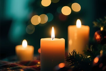 Cinematic Bokeh Candle Light Analog Film Warm Tone Background.