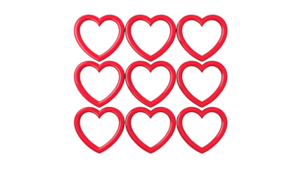 Red heart shapes in 3x3 grid on white background