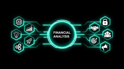 Financial Analysis Concept. Optimization of business and production processes. Virtual network connecting service with graphical icons in various. - Powered by Adobe