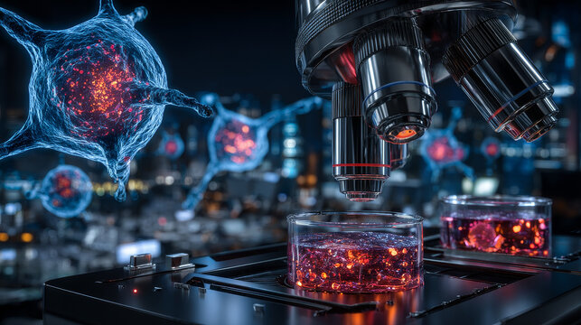 Pipette with fluid and test tubes for cancer immunotherapy research cancer study and gene therapy 