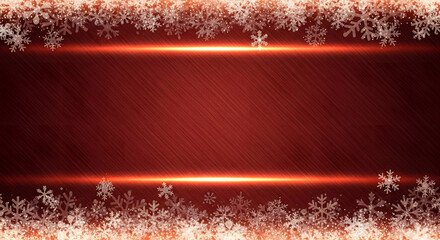 Festive red christmas background with glowing light rays and decorative snowflakes border winter holiday celebration concept
