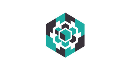 Obraz premium Abstract Geometric Hexagon Blossom Design with Teal and Gray Colors on White Background