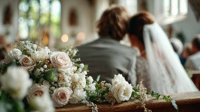 Romantische Hochzeit in der Kirche &ndash; Brautpaar w&auml;hrend der Zeremonie