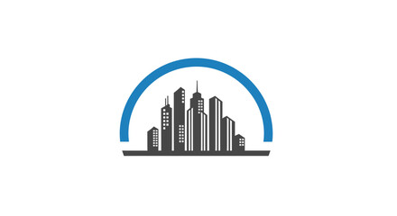 Fototapeta premium Abstract Geometric Illustration Of A City Skyline With A Blue Arc Above It Design