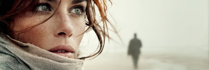 Woman looking at man walking away on beach