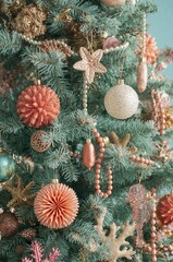 Decorated Christmas tree with pink and gold ornaments