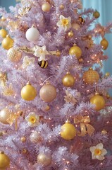 Decorated Lilac Christmas Tree With Yellow Ornaments