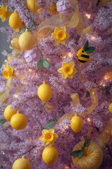 Easter tree decoration with lemons and daffodils