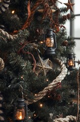 Christmas tree with lantern and star ornaments