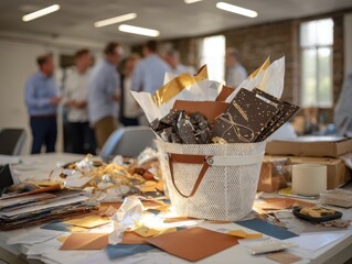 A surprise care package brightens the workday, bringing joy and encouragement to colleagues in a lively office setting.