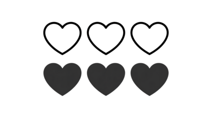 Simplified heart icons: black and white love symbols for graphic design
