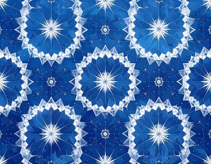 Repeated intricate star patterns forming a seamless, bright blue display