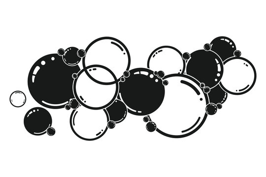 Monochrome black and white abstract soap bubbles cluster vector illustration