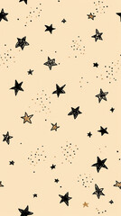 Minimal hand-drawn star pattern &mdash; black & gold stars on cream background, seamless tile illustration
