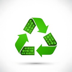 Obraz premium Bright green circular recycling symbol features internal arrows indicating continuous material flow
