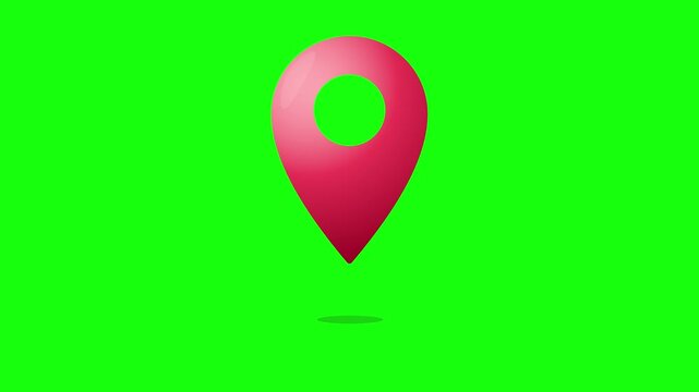 Red pin location animation isolated in green screen