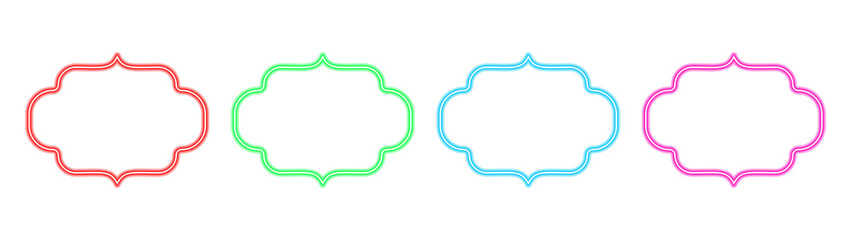 Set of four colorful neon frames with a distinctive wavy border, featuring vibrant red, green,...