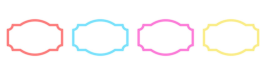 Set of four distinctive horizontal neon frames with a smooth, elegant wavy top and bottom edge, presented in red, blue, pink, and yellow