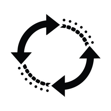 Four black curved arrows forming a continuous circular refresh or cycle process icon on white