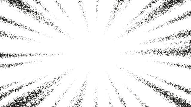 Grainy gradient dotted comic background. Vector gritty speed lines. Abstract anime cartoon rays explosion with black stipple texture effect. Comic background with speed lines with stipple effect.