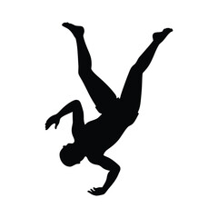 Silhouette of a young man jumping and dancing, a vector illustration of an athlete's fitness action pose