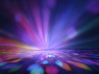abstract background with colorful light rays and geometric shapes creating a deep rainbow spectrum illusion in dark space