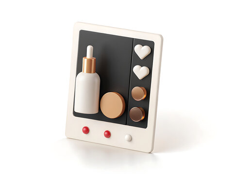 3d isometric display of skincare products on a stylized social media interface for beauty promotion - Powered by Adobe