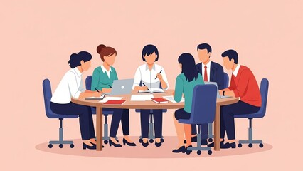 Business Meeting Illustration Team Discussion Office Conference Room  vector illustration