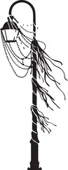 Silhouette of a vintage lamppost adorned with flowing ribbons and lights