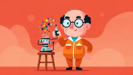Scientist Conducting Experiment with Colorful Chemical Reaction in Lab Setting  vector illustration