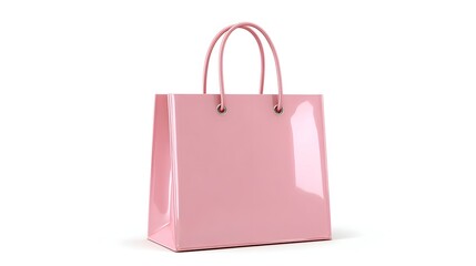 Pastel pink shopping bag isolated on white background