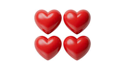 Vibrant scarlet heart shapes in silhouette: symbol of love and affection
