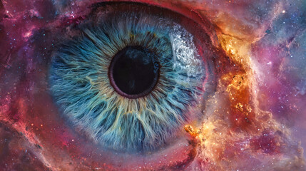 An astonishing cosmic eye emerges from swirling stars and vibrant space dust, presenting a captivating view of the universe's mysterious beauty during a surreal night sky