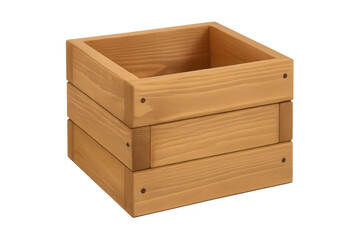 Empty light brown wooden planter container on transparent background