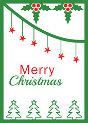 Merry Christmas Greeting Card Vector with Trees and Stars