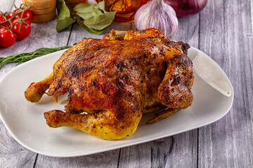 Hot tasty grilled whole chicken