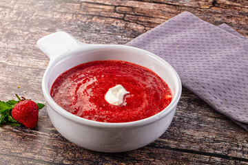 Cold sweet strawberry gazpacho soup